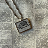 Hog, vintage 1940s dictionary illustration, up-cycled to hand-soldered glass pendant