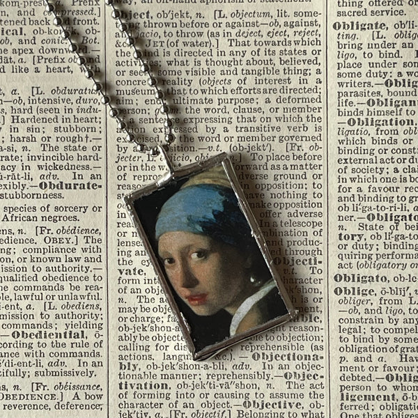 1 Girl with the Pearl Earring, Vermeer, upcycled to hand soldered glass pendant