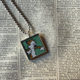 Calvin & Hobbes, original vintage comic book illustrations, upcycled to soldered glass pendant