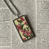 1 Purple cornflowers, botanical illustrations, up-cycled to soldered glass pendant