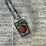 apple and orange vintage fruit illustrations up-cycled to soldered glass pendant