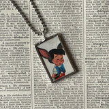 Pinocchio, vintage illustrations, up-cycled to soldered glass pendant