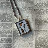 Calvin & Hobbes, original vintage comic book illustrations, upcycled to soldered glass pendant
