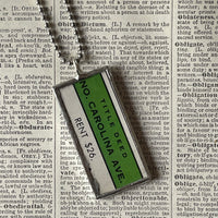 1 Vintage Monopoly board game cards, North Carolina, Reading Railroad, upcycled to soldered hand-soldered glass pendant 