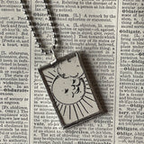 1 Crescent moon, Smiling sun, vintage children's book illustrations upcycled to soldered glass pendant