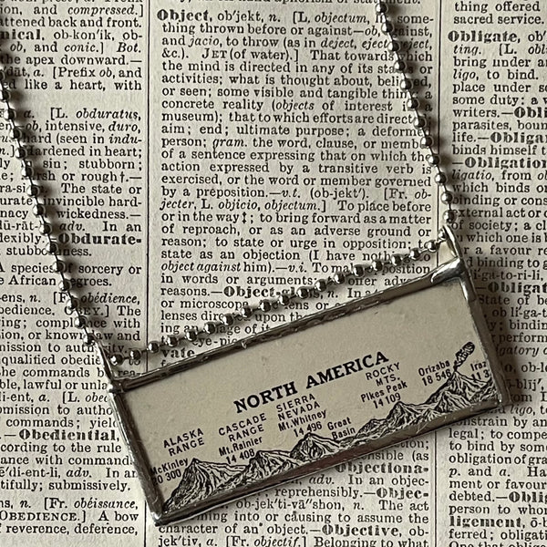 1 Pacific ocean, North America topographic maps, upcycled from 1930s atlas, up-cycled to hand-soldered glass pendant