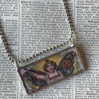 Butterfly, princess, vintage illustrations, up-cycled to hand-soldered glass pendant