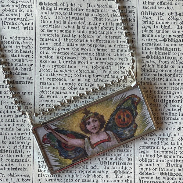 1 Butterfly, princess, vintage illustrations, up-cycled to hand-soldered glass pendant