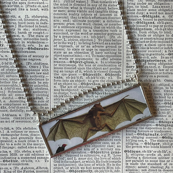 1 Bat, natural history illustration, up-cycled to hand-soldered glass pendant