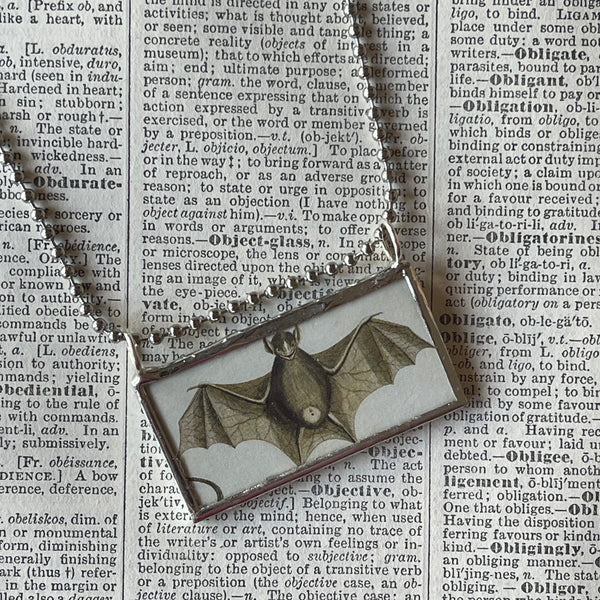1 Bat, snake, natural history illustration, up-cycled to hand-soldered glass pendant