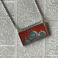 1 - Doves, Taj Mahal, vintage illustrations up-cycled to soldered glass pendant