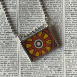 1 Smoking monkey, wheel graphics, vintage illustrations up-cycled to soldered glass pendant