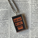 1 Vintage Monopoly, Get out of Jail Free card, upcycled to soldered hand-soldered glass pendant 