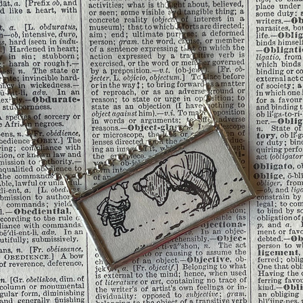 Winnie the Pooh, vintage book up-cycled to hand-soldered glass pendant