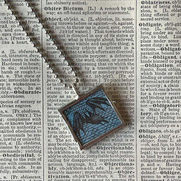 1 Bats - Vintage children's book illustrations up-cycled to soldered glass pendant
