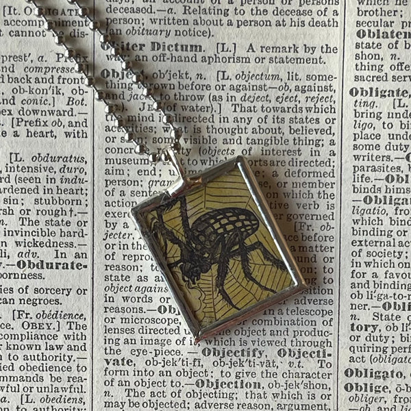 Spiders, vintage illustrations, up-cycled to soldered glass pendant