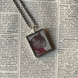 1 Cat, kitten, kitty, vintage advertising illustrations up-cycled to soldered glass pendant