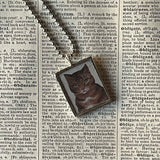 1 Cat, kitten, kitty, vintage advertising illustrations up-cycled to soldered glass pendant