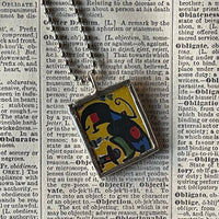 1 Miro - modernist abstract painting, upcycled to soldered glass pendant
