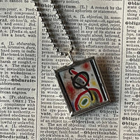 Miro - modernist abstract painting, upcycled to soldered glass pendant