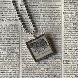 1 Toad, vintage 1930s dictionary illustration, up-cycled to hand-soldered glass pendant