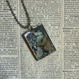 Frog and Toad, vintage children's book illustrations, up-cycled to soldered glass pendant