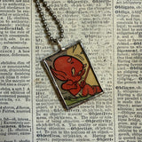 Hot Stuff the Devil, vintage 1970s comic illustration, upcycled to soldered hand-soldered glass pendant