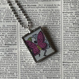 1 Fairy, butterfy vintage 1930s illustrations up-cycled to soldered glass pendant