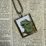 Frog and Toad, vintage children's book illustrations, up-cycled to soldered glass pendant