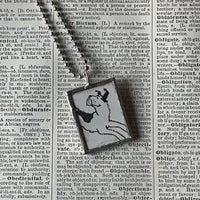 Dog, puppy, vintage children's book illustrations up-cycled to soldered glass pendant