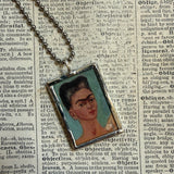 Frida Khalo, self-portraits, upcycled to hand soldered glass pendant