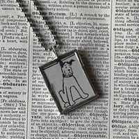 Dog, puppy, vintage children's book illustrations up-cycled to soldered glass pendant