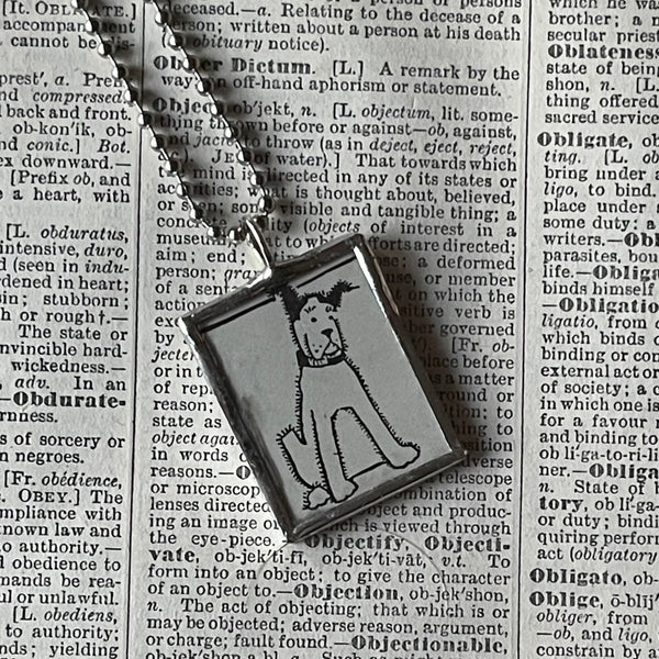 1 Dog, puppy, vintage children's book illustrations up-cycled to soldered glass pendant