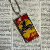 Deer, illustrations upcycled from vintage Indian matchbooks, upcycled hand soldered glass pendant