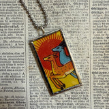 Deer, illustrations upcycled from vintage Indian matchbooks, upcycled hand soldered glass pendant