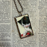 Cat, kitten, kitty, vintage children's book illustrations up-cycled to soldered glass pendant