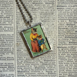 Cat, kitten, kitty, vintage children's book illustrations up-cycled to soldered glass pendant