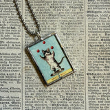 Cat, kitten, kitty, vintage children's book illustrations up-cycled to soldered glass pendant