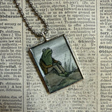 Frog and Toad, vintage children's book illustrations, up-cycled to soldered glass pendant