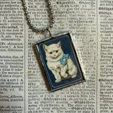 Cat, kitten, kitty, vintage children's book illustrations up-cycled to soldered glass pendant