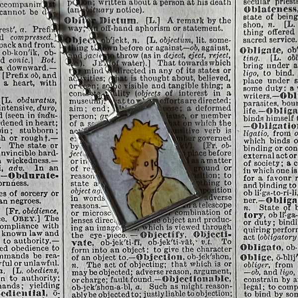 Little Prince, original illustrations from vintage book, up-cycled to soldered glass pendant