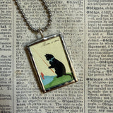 Cat, kitten, kitty, vintage children's book illustrations up-cycled to soldered glass pendant