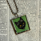 Cat, kitten, kitty, vintage children's book illustrations up-cycled to soldered glass pendant