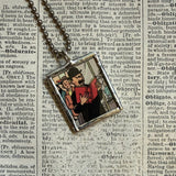 Tintin and Captain Haddock, original vintage 1960s book illustrations, upcycled to soldered glass pendant