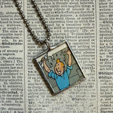 Tintin and Captain Haddock, original vintage 1960s book illustrations, upcycled to soldered glass pendant
