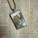 Frog and Toad, vintage children's book illustrations, up-cycled to soldered glass pendant