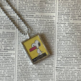 Snoopy, Charlie Brown, comic strip illustrations from vintage Peanuts book, up-cycled to hand-soldered glass pendant