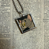 Tom & Jerry, original vintage 1970s comic book illustrations, upcycled to soldered glass pendant