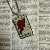El Pescado, La Palma, Mexican loteria cards up-cycled to soldered glass pendant
