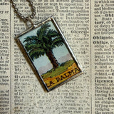 El Pescado, La Palma, Mexican loteria cards up-cycled to soldered glass pendant